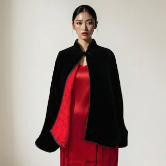 Áo khoác nhung đen 1 khuy ngắn (lót lụa hồng/ lót lụa đỏ)